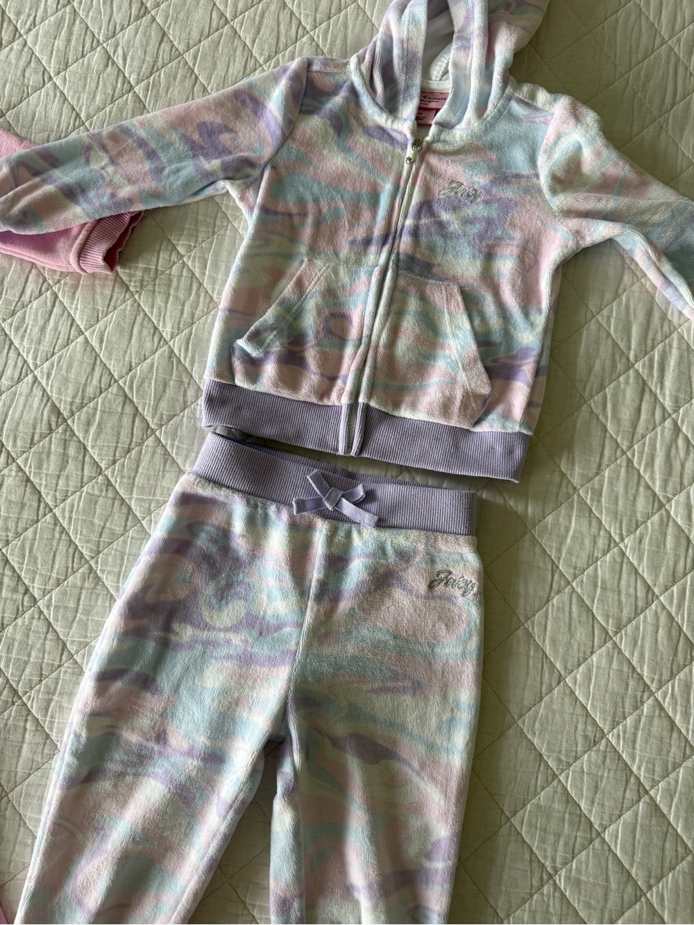 Juicy Couture Pastel Tie-Dye Plush Hoodie Jacket and Joggers Set